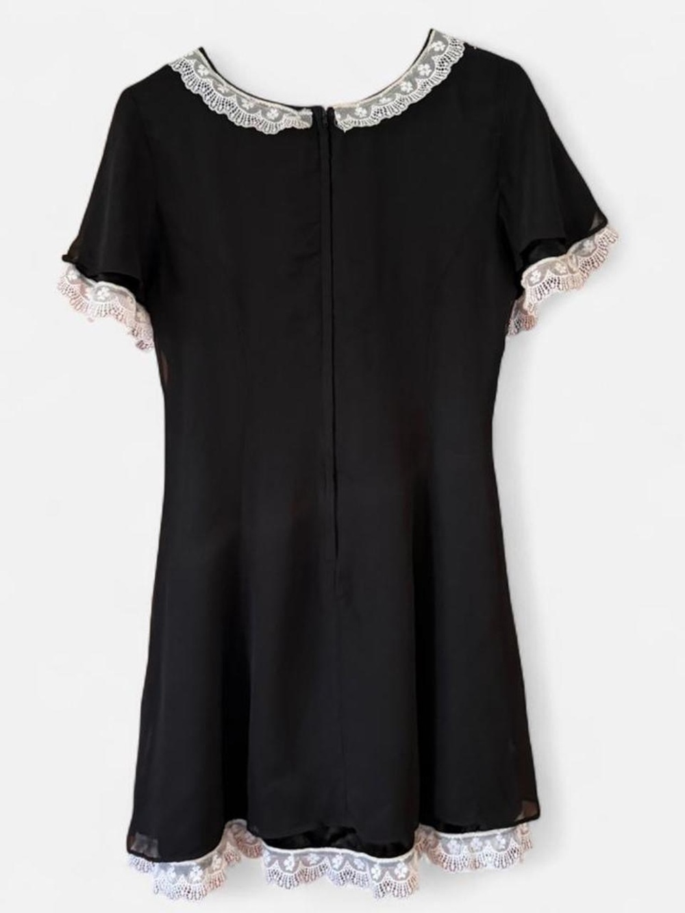 Black Lace Trim Short Sleeve Dress 6 - Picture 2 of 5